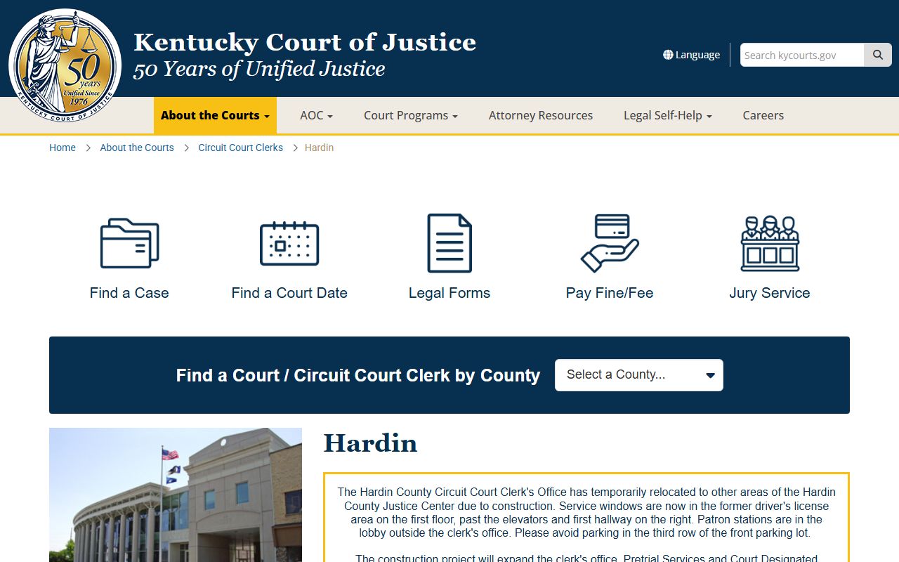 Hardin County Circuit Court page for Elizabethtown civil court records