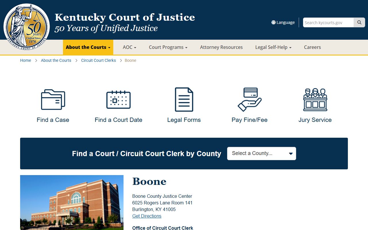 Boone County Circuit Court page for Florence civil court records
