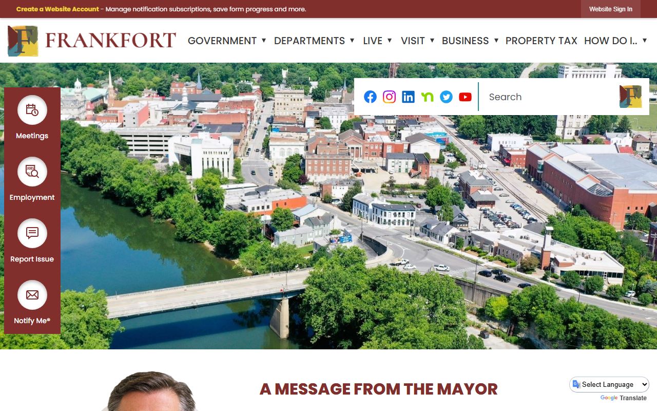Frankfort city website with civil court records information