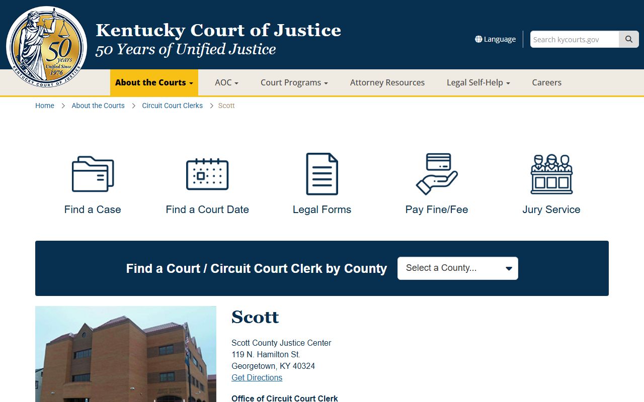 Scott County Circuit Court page for Georgetown civil court records