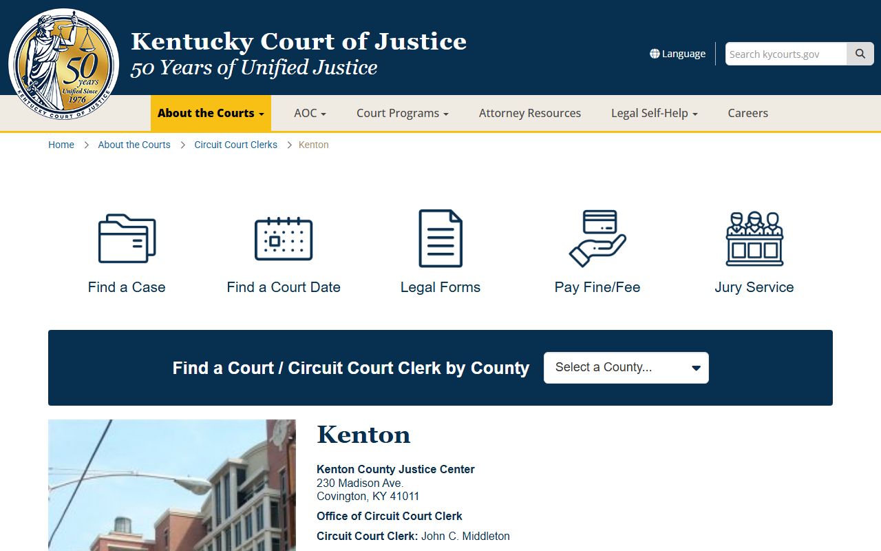 Kenton County Circuit Court page for Independence civil court records