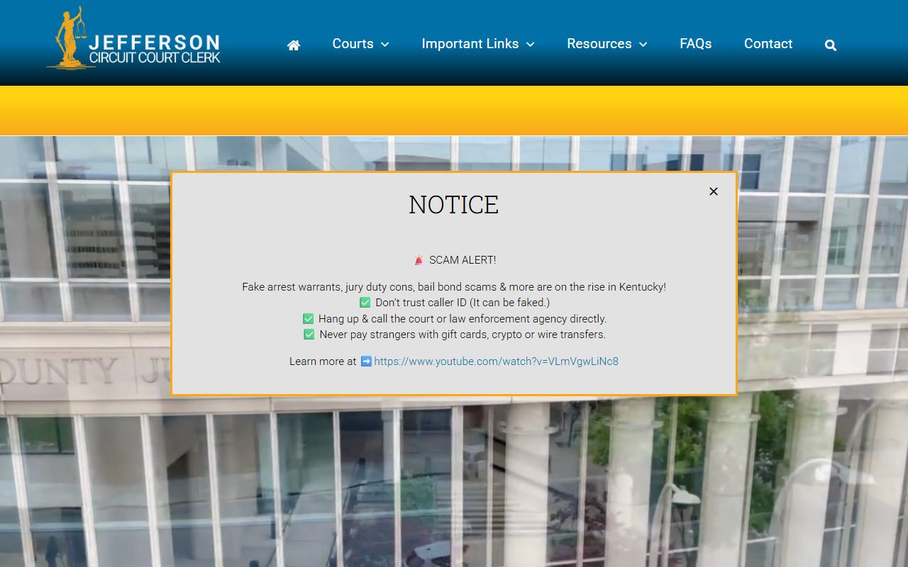 Jefferson County Circuit Court page for Jeffersontown civil court records