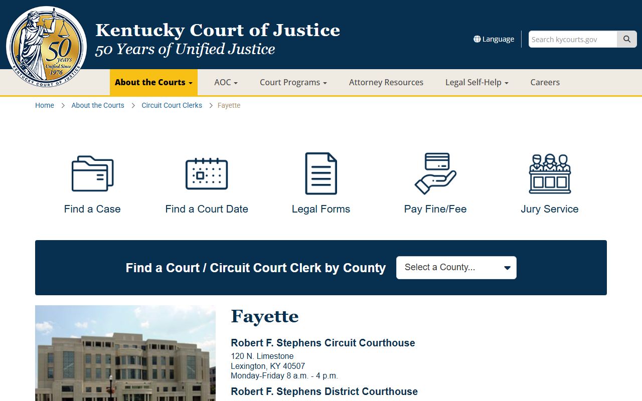 Fayette County Circuit Court page for Lexington civil court records
