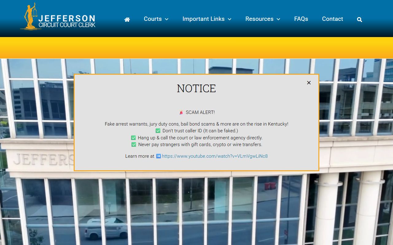 Jefferson County Circuit Court page for Louisville civil court records