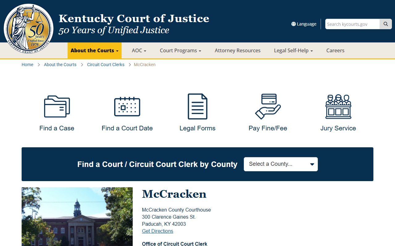 McCracken County court page for Paducah civil court records access