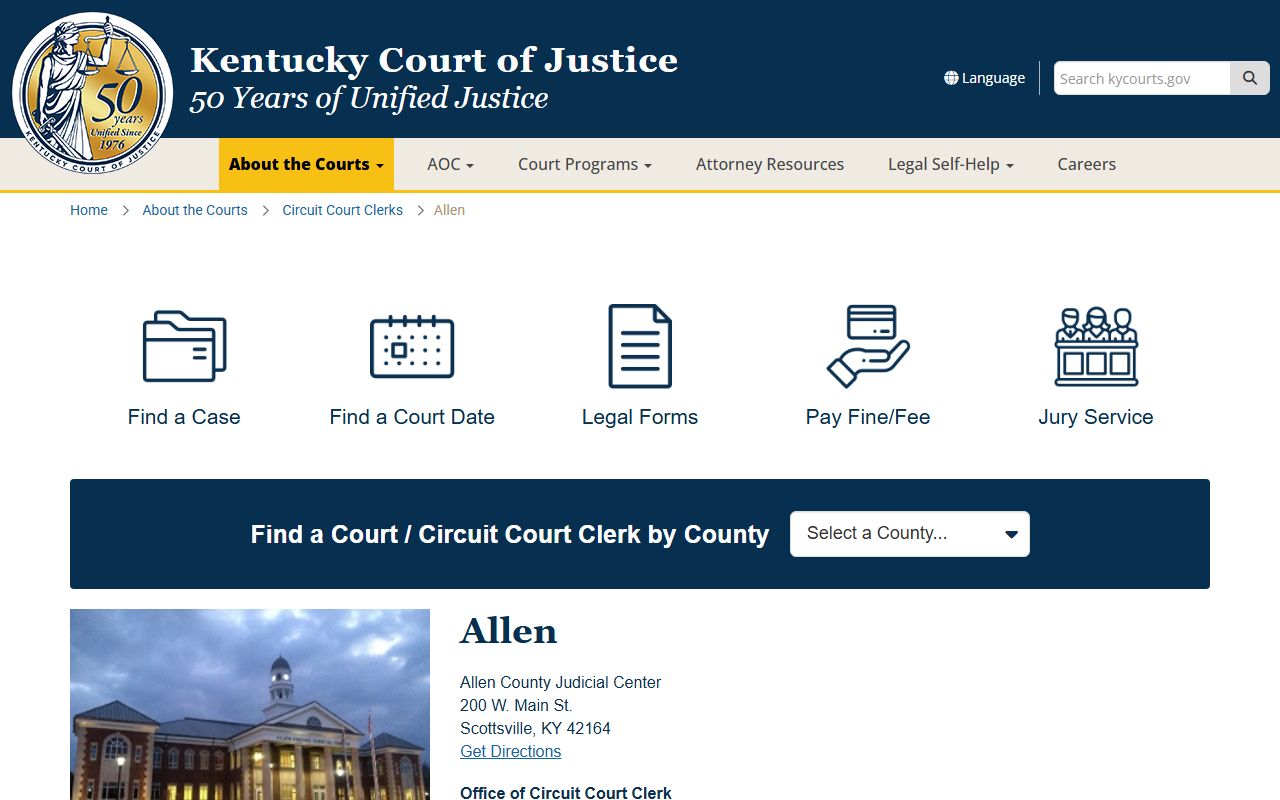 Allen County Kentucky Circuit Court Clerk office for civil court records