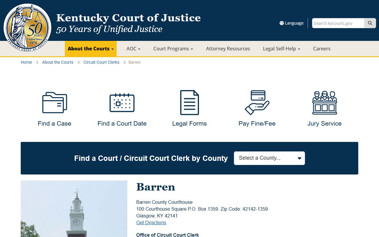Barren County Circuit Court Clerk office website for accessing civil court records
