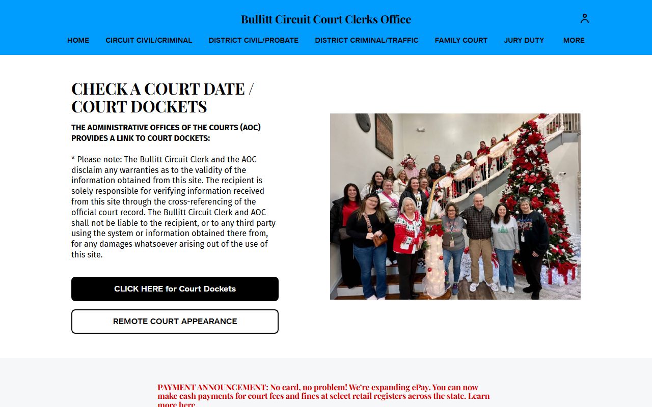 Bullitt County Circuit Court Clerk office website for accessing civil court records