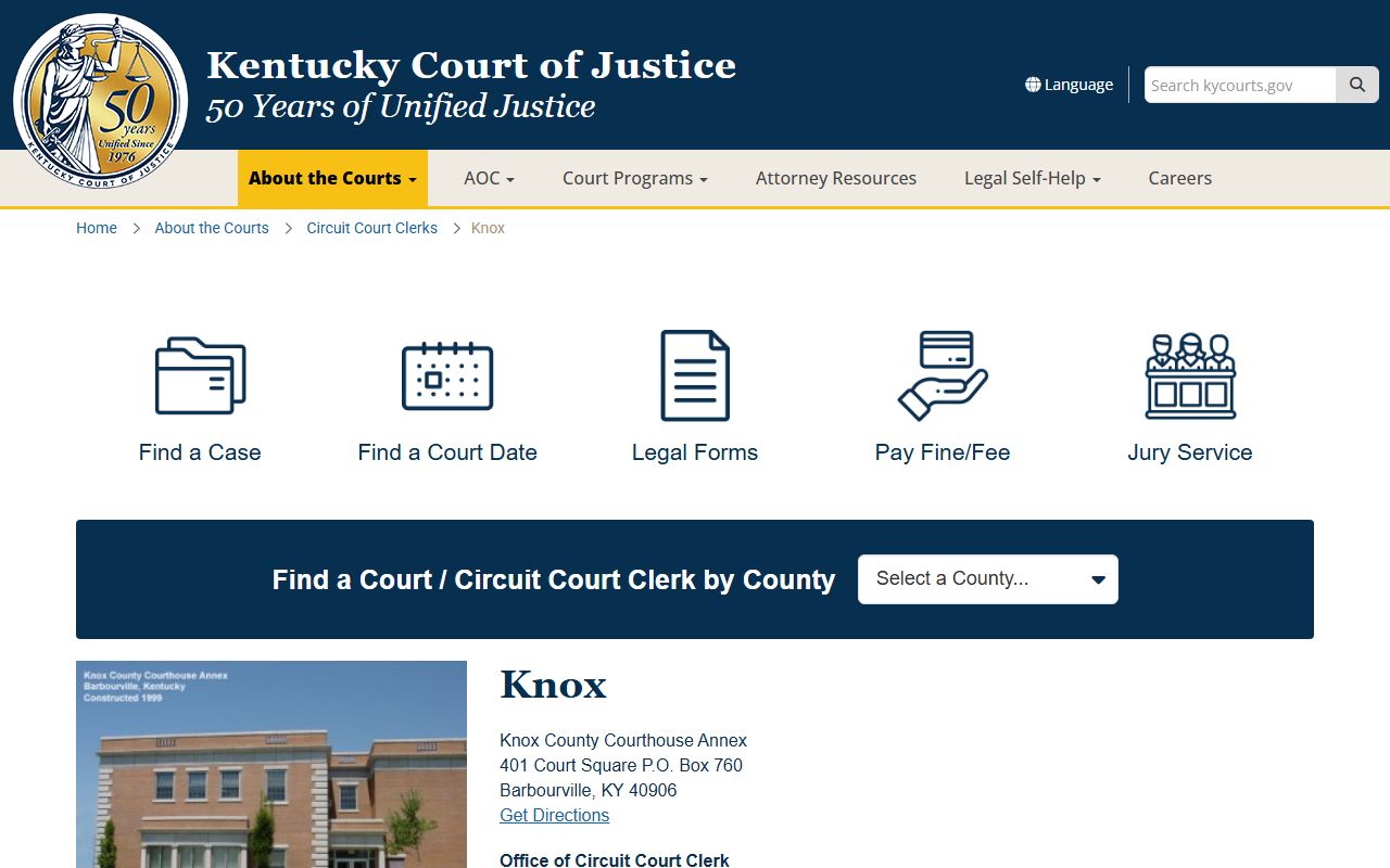 Knox County Circuit Court Clerk office in Barbourville Kentucky Knox civil court records