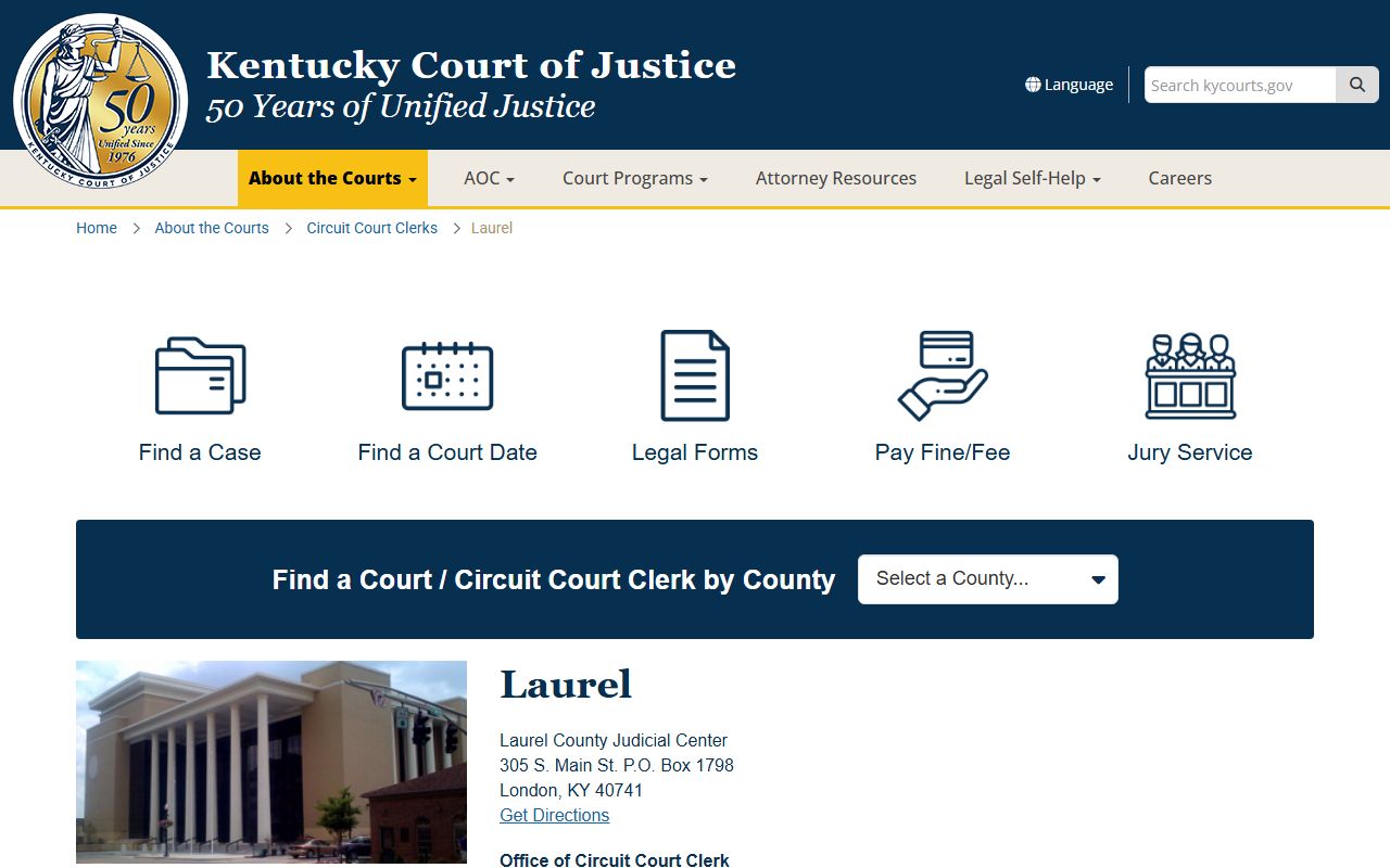 Laurel County Circuit Court Clerk office website for accessing civil court records