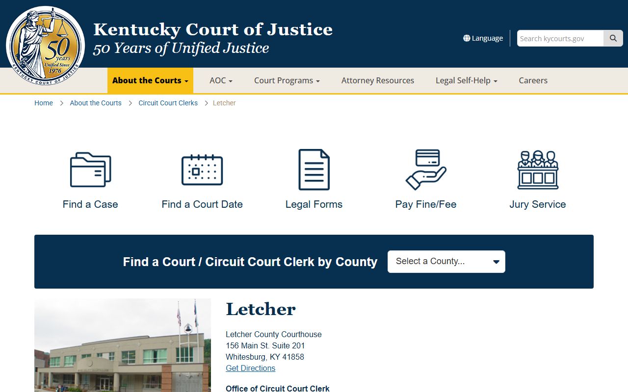Letcher County Kentucky Circuit Court Clerk office for civil court records
