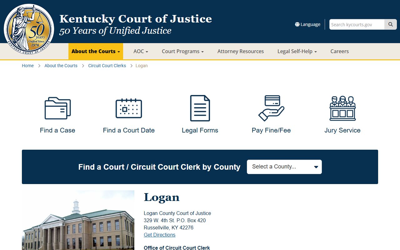 Logan County Circuit Court Clerk office in Russellville Kentucky Logan civil court records