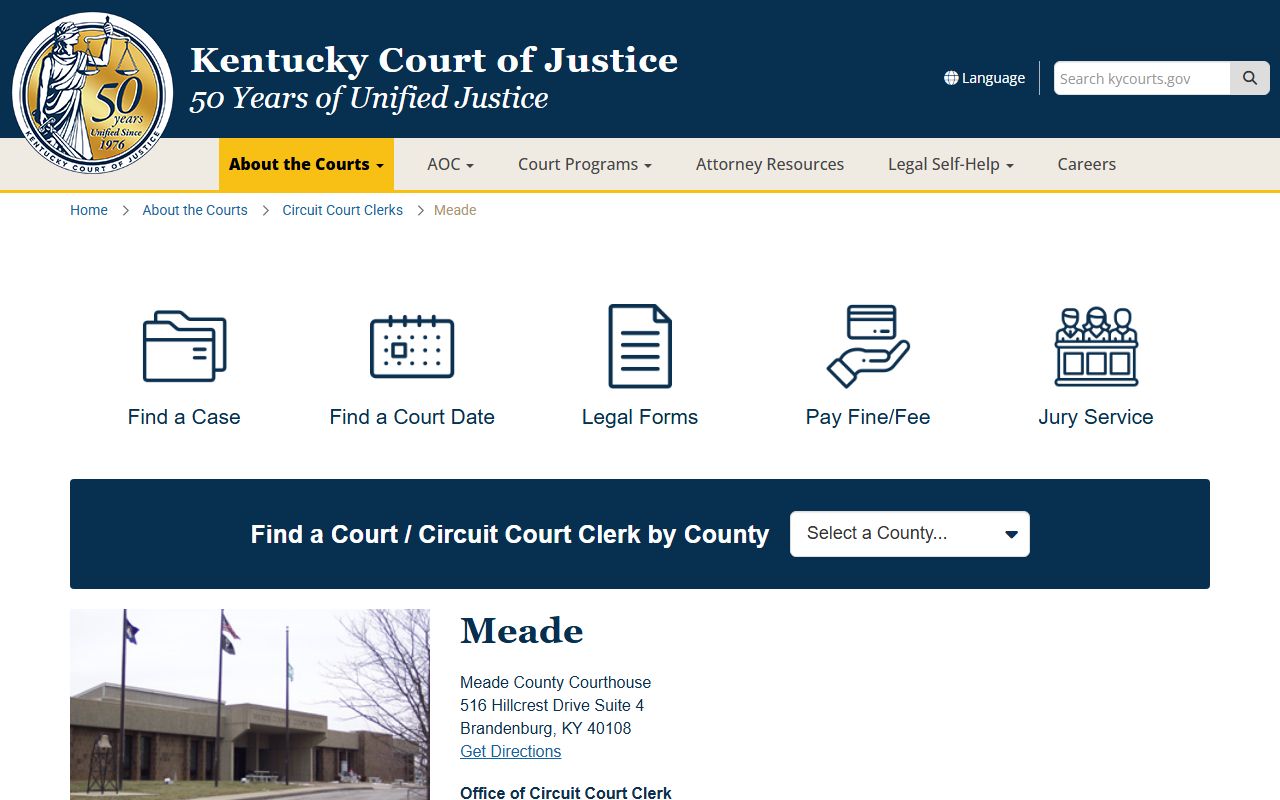 Meade County Judicial Center and Circuit Court Clerk office Meade civil court records