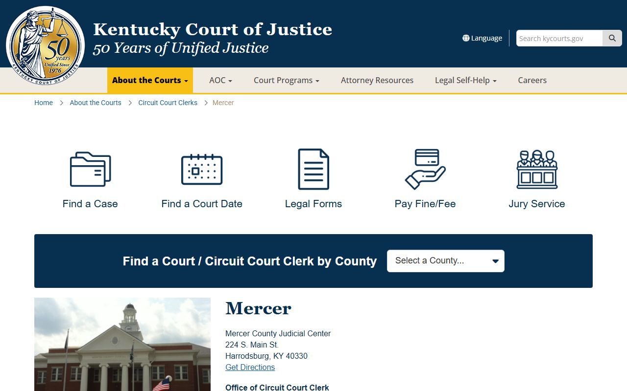 Mercer County Kentucky Circuit Court Clerk office for civil court records