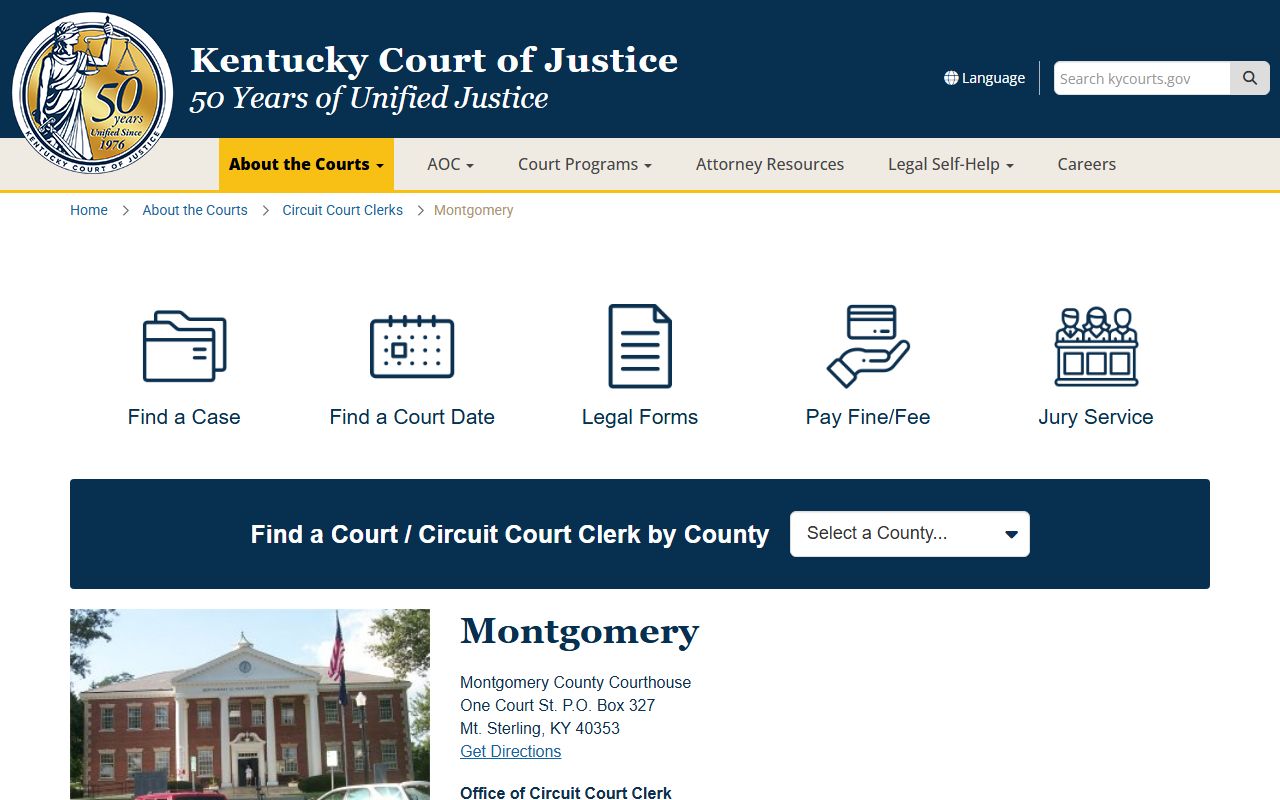 Montgomery County Circuit Court Clerk office in Mt. Sterling Kentucky Montgomery civil court records