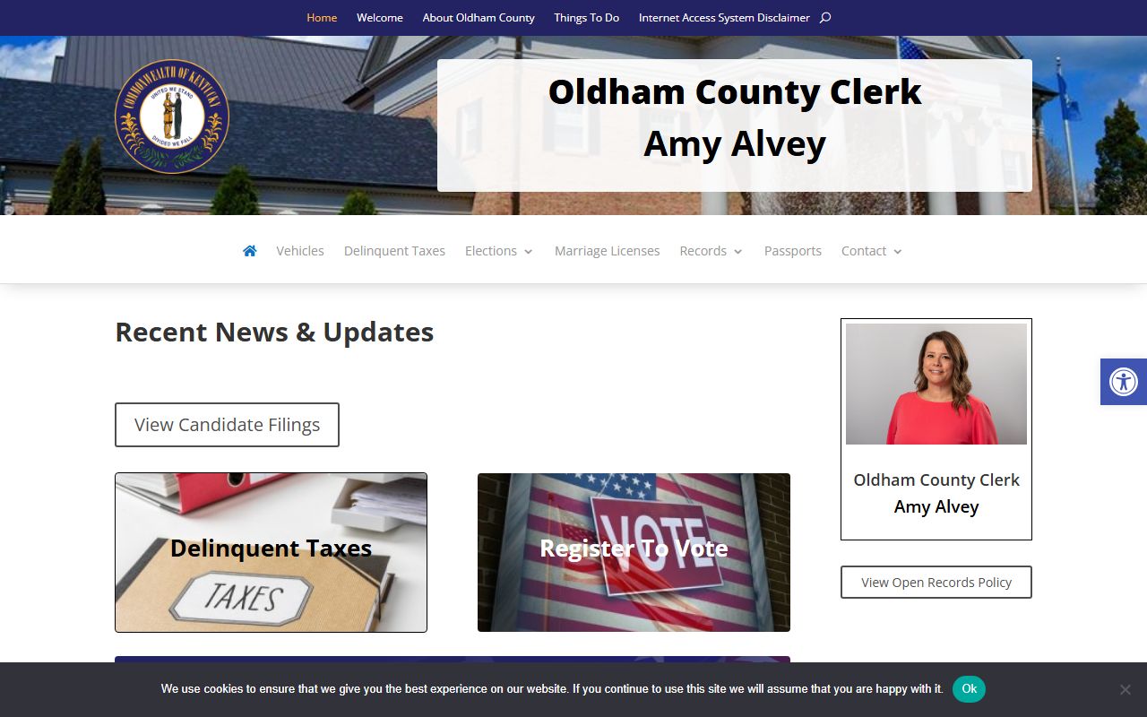 Oldham County Clerk website with county services information Oldham civil court records