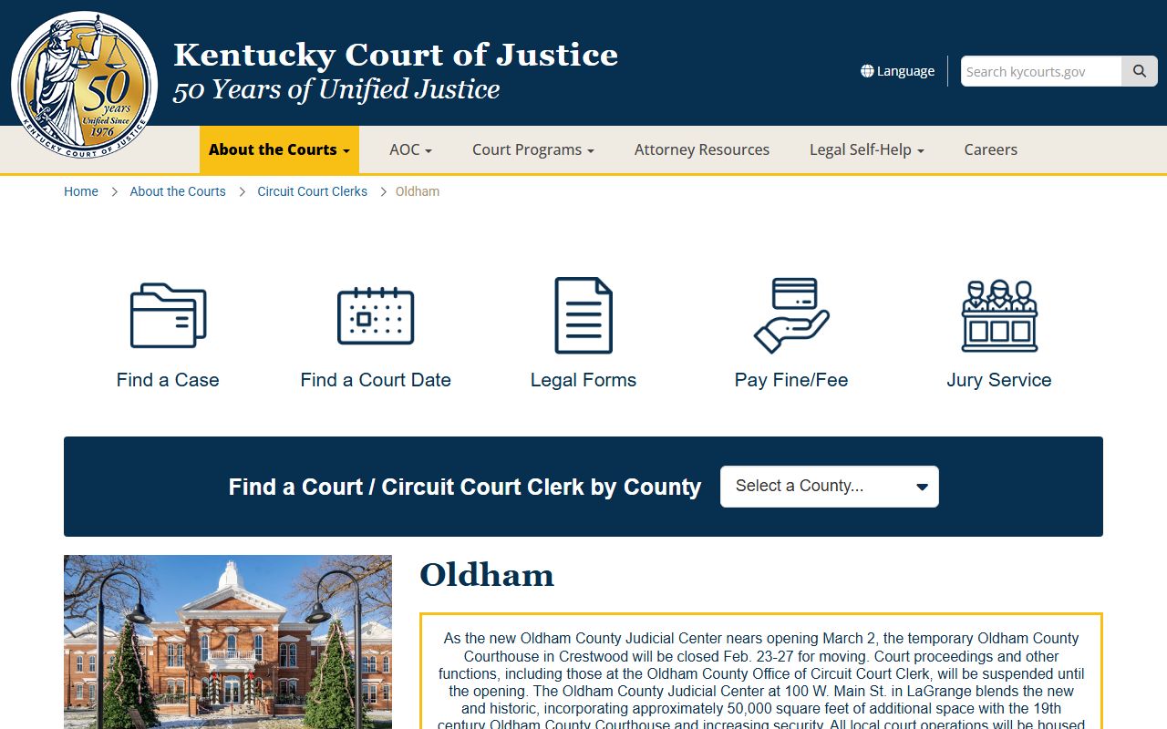 Oldham County Circuit Court Clerk office website for accessing civil court records