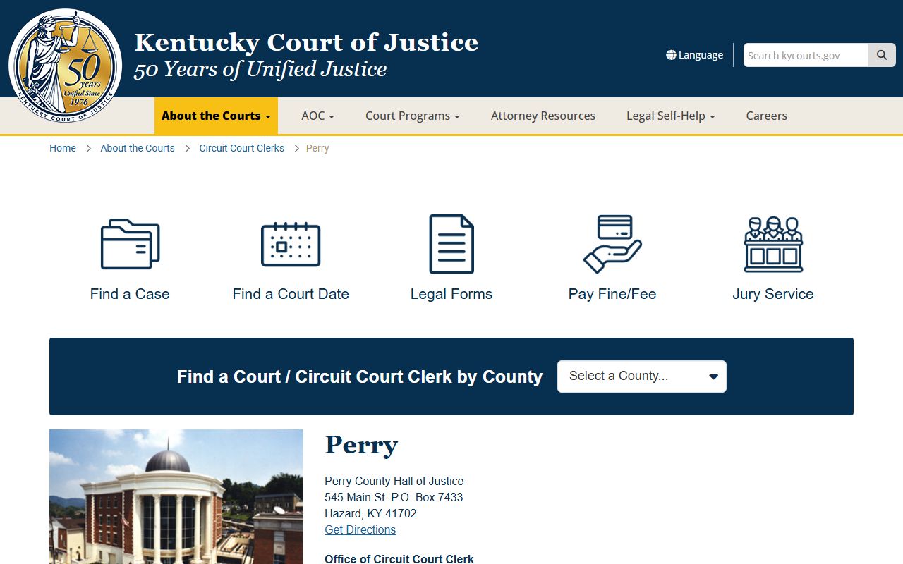 Perry County Judicial Center and Circuit Court Clerk office in Hazard Kentucky Perry civil court records