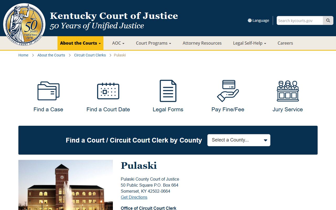 Pulaski County Circuit Court Clerk office website for accessing civil court records
